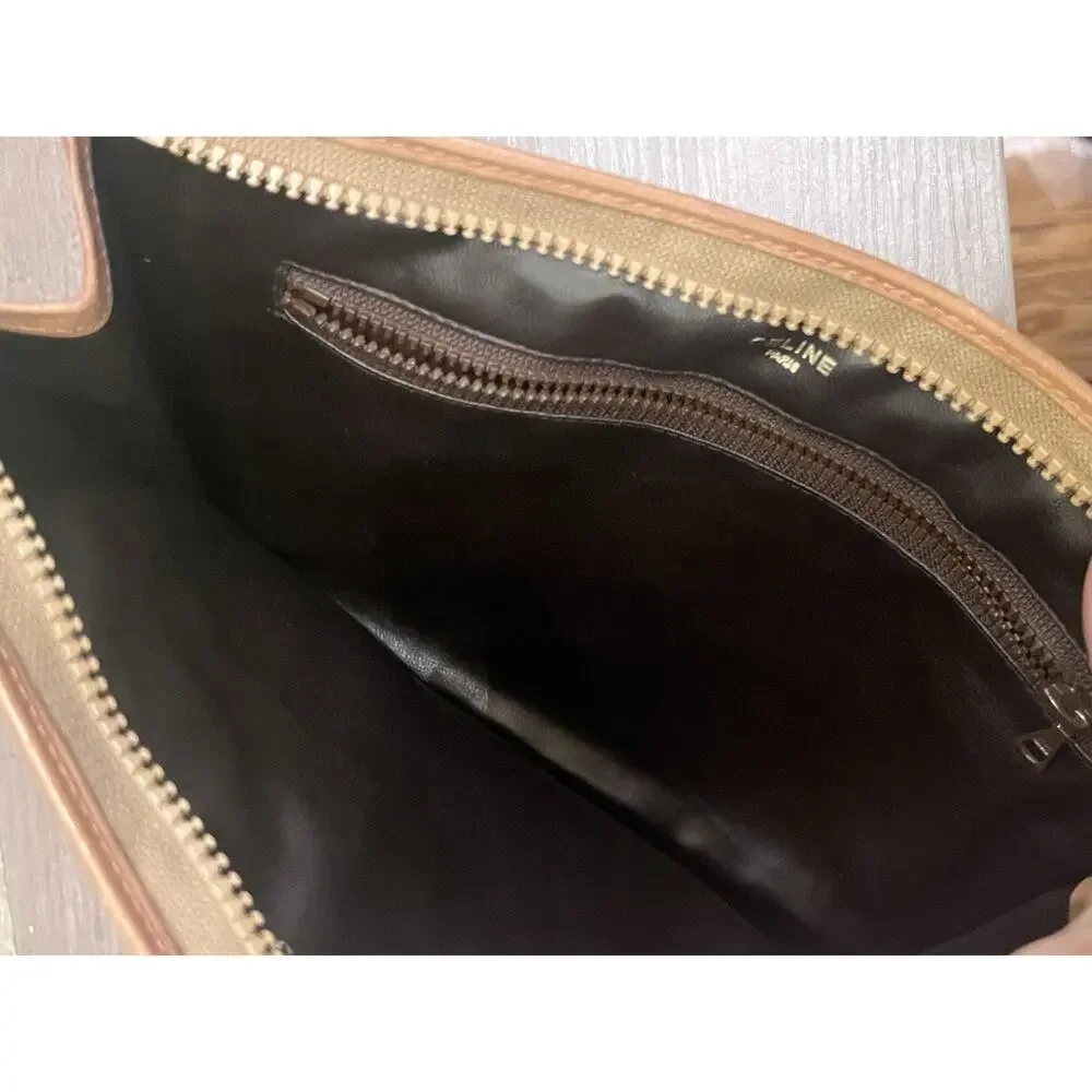 Vintage Celine Macadam Coated Canvas Clutch / Cosmetic Pouch Brown Leather Trim - Picture 4 of 6